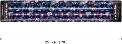 WRAPAHOLIC 30 Inch Christmas Wrapping Paper Roll - Jumbo Roll Drak Blue Bird, Christmas Garland and Snowflake Holiday Collection with Metallic Foil Shine - 4 Rolls - 30 Inch x 120 Inch Per Roll