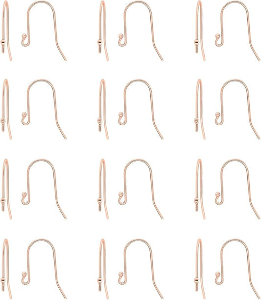 SEA OF ICE 925 Rose Gold flashed Sterling Silver Ear Wires Ball End Earring Hooks for Drop Dangle Earrings Jewelry Making, DIY Jewelry Findings Parts 24 Pcs/ 12 Pairs