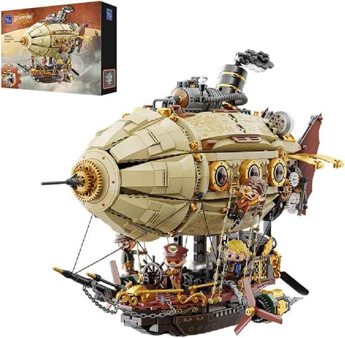 PANTASY Steampunk Airship Model Kit for Adults, Dual-Layer Zeppelin with Gear-Driven Mechanical System, DIY Building Blocks Set, Retro Sci-Fi Construction Toy for Collectors & Display