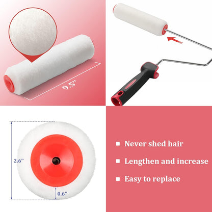 Paint Roller extension pole,48in Brush kit Multi-Function Paint Roller kit cleaner with House Paint Rollers Brush Stainless Steel Pole,Mural Brush for Walls and Ceiling paint roller no drip grey