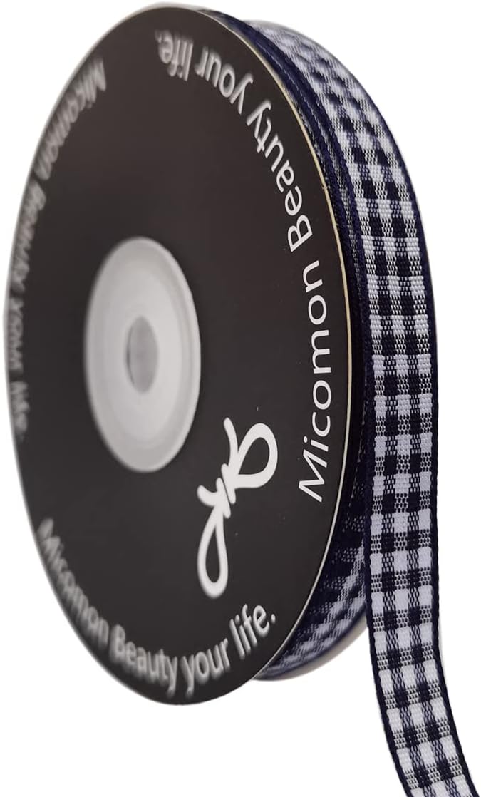 Blue Gingham Woven Edge Ribbon 25 Yards Per Spool,Dark Blue Checked Crafts 3/8 Inch Wide (3/8", Navy) - Crafty Corner