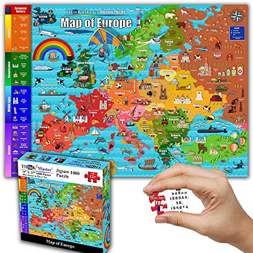Colorful Map of Europe 1000 Pieces Jigsaw Puzzle for 13+