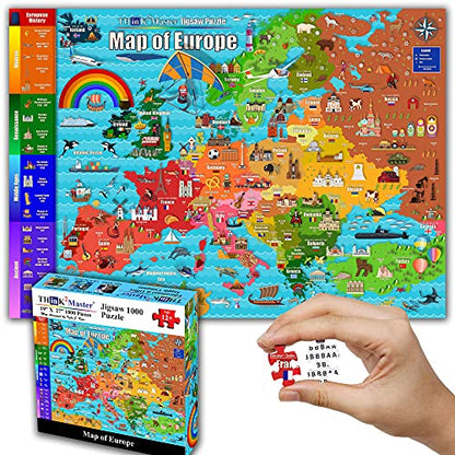 Colorful Map of Europe 1000 Pieces Jigsaw Puzzle for 13+