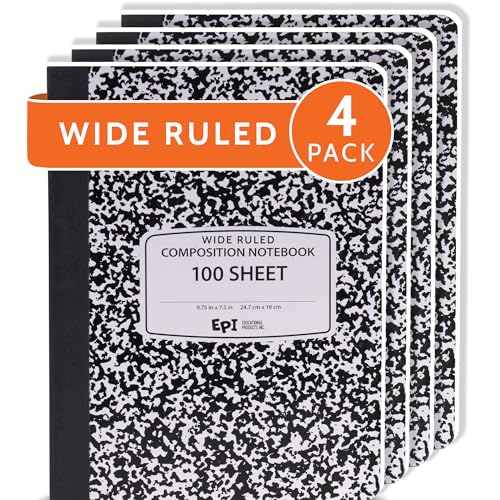 4 Pack EPI Marble Hardcover Wide Ruled Composition Notebook (4 Count)