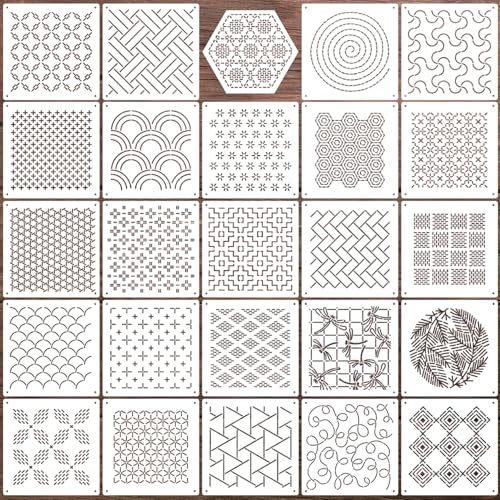 Sashiko Stencil Embroidery Stencils for Crafts Reusable 4.7" (25 Count)