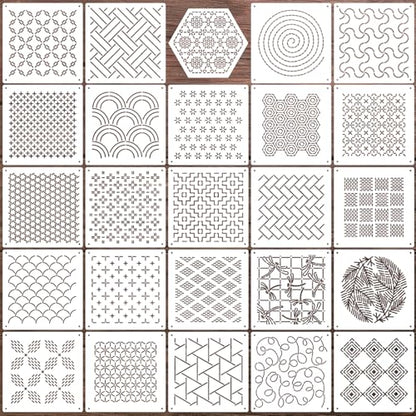 Sashiko Stencil Embroidery Stencils for Crafts Reusable 4.7" (25 Count)