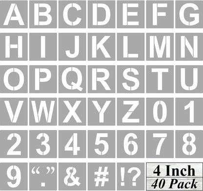 Alphabet Letter and Number Stencils 4 Inch - 40 Pack Letters and Numbers Stencil Templates with Signs for Painting on Wood, Reusable Number and Letter Stencils for Chalkboard Signs & Wood Wall Art