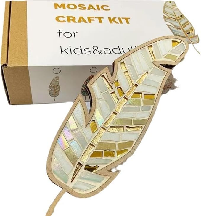 TATREBCRE DIY Mosaic Kit for Adults– Feather, Bird, Cat & Heart Designs – Christmas Gift Arts and Crafts Kit with Grout & Tools – Easy Mosaic Craft for Beginners (Colorful Feathers)
