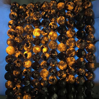 36pcs 10mm Natural Flame Yooperlite Stone Beads Round Healing Energy Power Stone Beads for Jewelry Making DIY Bracelet Necklace Earrings 15"