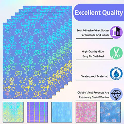36 Sheets Holographic Sticker Paper A4 Vinyl Holographic Laminate Sheets Self Adhesive Waterproof Transparent Film