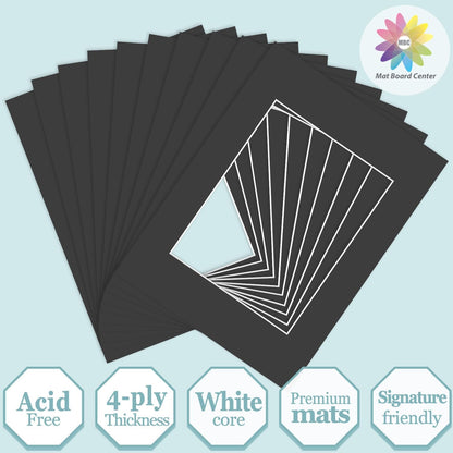 MBC Mat Board Center, 10 Pack 12x16 for 8.5x11 Black Picture Mats Frame Mattes, Bevel Cut, Acid Free, 4-ply Thickness