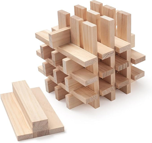 Wooden Dowels Wood Strips Slats for Crafts 3/8" × 1" × 6", 30 PCS Lumber Boards Flat Wood Dowel Rods Wooden Sticks for Crafting, Unfinished Hardwood Sticks Trim for Woodworking, Model Making