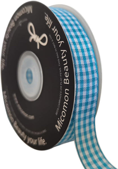 Vivid Blue and White Woven Edge Plaid Ribbon 100% Polyester Gingham Ribbon 25 Yards Each Roll (5/8",Vivid Blue) - Crafty Corner