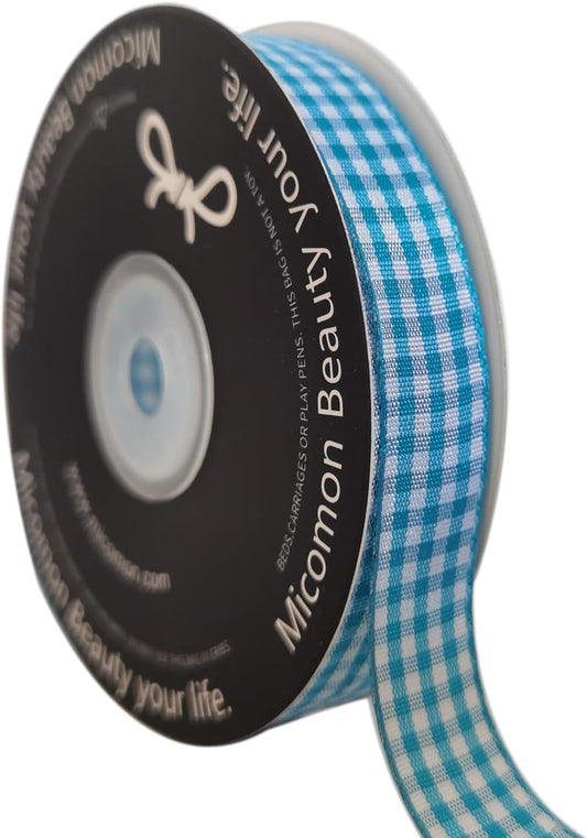 Vivid Blue and White Woven Edge Plaid Ribbon 100% Polyester Gingham Ribbon 25 Yards Each Roll (5/8",Vivid Blue) - Crafty Corner