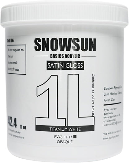 SNOWSUN Basics Titanium White Acrylic Paints, Large Bulk Acrylic Paint (42.4 oz, 1000ml) Non Toxic Gloss Heavy Body Art Paint for Multi-Surface, Ideal for Canvas Wood Ceramic Fabric and Nail Art Leather, Stone Craft, for Artists & Beginners