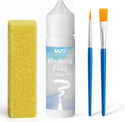 Masking Fluid for Watercolor Painting - 60ml White with a Paintbrush and Eraser - Art Masking Fluid Pen Watercolor Medium Art Supplies for Artists