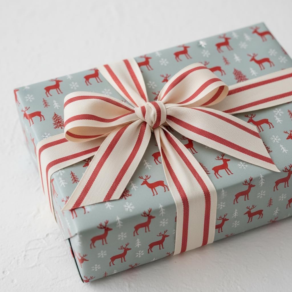 CT CRAFT LLC Ivory Cotton Red Stripes Ribbon 1.5" x 10 Yards for Home Décor Gift Present Wrapping DIY Crafts Birthday Wedding Bouquet Christmas - Crafty Corner