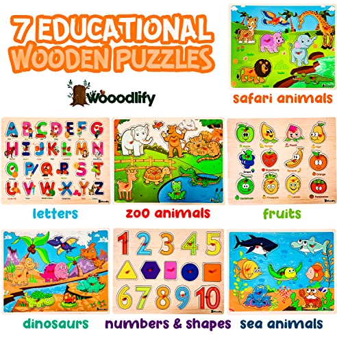 7 Pack Wooden Puzzles for Toddlers 2 3 4 5 Years Old (7 Count)