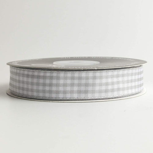 Gingham Ribbon - Gray and White, 25 Yards Each Roll, 100% Polyester (5/8") - Crafty Corner