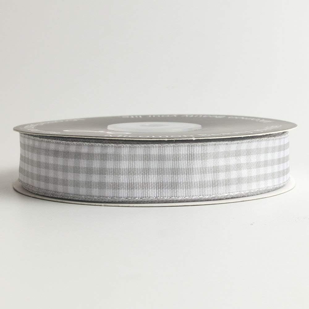 Gingham Ribbon - Gray and White, 25 Yards Each Roll, 100% Polyester (5/8") - Crafty Corner
