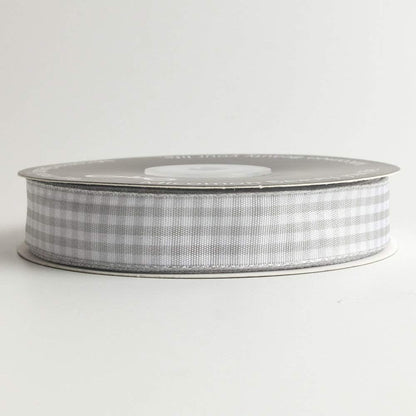 Gingham Ribbon - Gray and White, 25 Yards Each Roll, 100% Polyester (5/8") - Crafty Corner