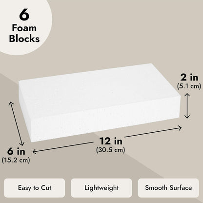 Juvale Smooth Foam Craft Blocks for DIY Craft & Floral Arrangement - Foam Carving Blocks - 12 x 6 x 2 In, White, 6 Pack