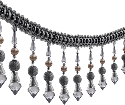 3yards Beading Fringe Trimming Long Beads Tassel Curtain Trim Ribbon Trim for Cover Edge Decorative (Gray) - Crafty Corner