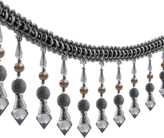 3yards Beading Fringe Trimming Long Beads Tassel Curtain Trim Ribbon Trim for Cover Edge Decorative (Gray) - Crafty Corner