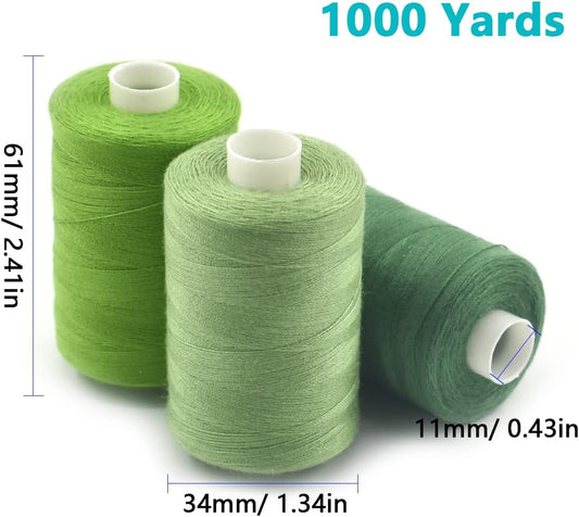 Sewing Thread 10 Color Sewing Industrial Purpose 1000 Yards Per Spool 40S/2 Polyester for DIY Sewing Machine,Embroidery Machine,Hand Sewing (Green)
