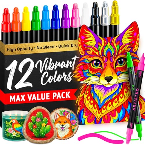 Dual Tip Acrylic Paint Marker Pens (12 Count)