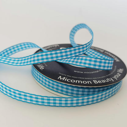 Vivid Blue and White Woven Edge Plaid Ribbon 100% Polyester Gingham Ribbon 25 Yards Each Roll (75 Foot)