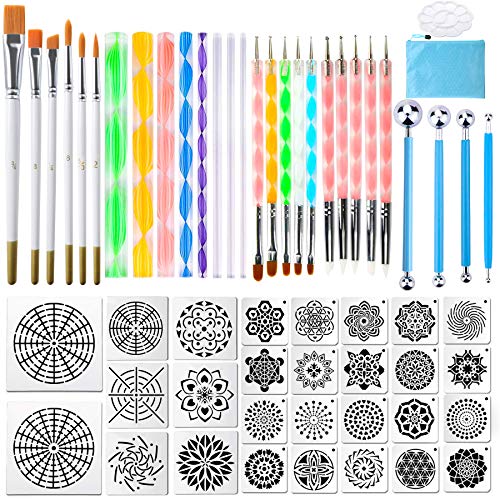 58PCS Mandala Dotting Tools Set with a Blue Zipper Waterproof Storage Bag for Painting Rocks