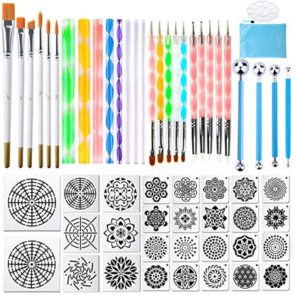 58PCS Mandala Dotting Tools Set with a Blue Zipper Waterproof Storage Bag for Painting Rocks