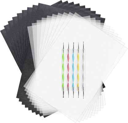 ASTARON 150 Sheets Black Carbon Copy Paper and Tracing Paper with 5 Pcs Embossing Styluses Tool Set, Carbon Transfer Paper for Tracing on Wood Fabric