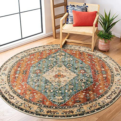 Felice Boho Tribal Round Rugs 5ft Washable Kitchen Round Area Rug