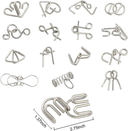 IQ Toys-AB A+B Test Mind Game Brain Teaser Wire Magic Trick Toy IQ Puzzle Set (Pack of 16), Metallic
