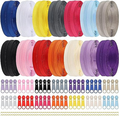 42 Yards 14 Pieces Coil Zippers Assorted Nylon Zipper with 56 Sliders