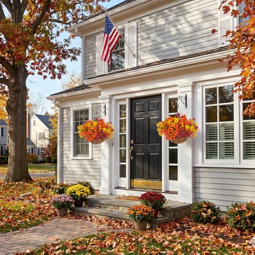 2 Set Artificial Outdoor Fall Flowers with Hanging Basket (2 Count)