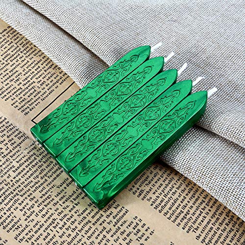 5Pcs Metallic Green Sealing Wax Sticks with Wick for Wax Seal Stamp (5 Count)