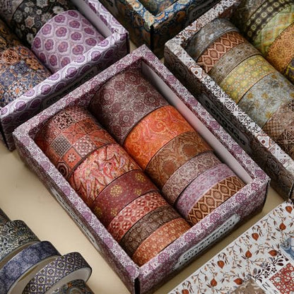 12 Rolls Exotic Charm Washi Tape Set Floral Arts Adhesive Tapes Geometric Garden Decorative Masking Tape Sets for Craft (12 Count)