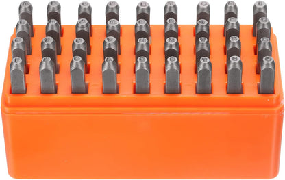HARFINGTON 36pcs Metal Stamping Kit 1/16" (1.5mm) Steel Uppercase Letter and Number Punch Set (A-Z / 0-8 / "&" Symbol) Punch Press Tool with Case for Imprinting Metal Plastic Wood Leather