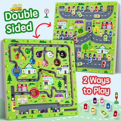 2 in 1 Magnetic Color and Number Maze Magnet Alphabet Counting Double Sided Board Wood Puzzle Fine Motor Skills Montessori Preschool Toys Gifts for Boys and Girls 3
