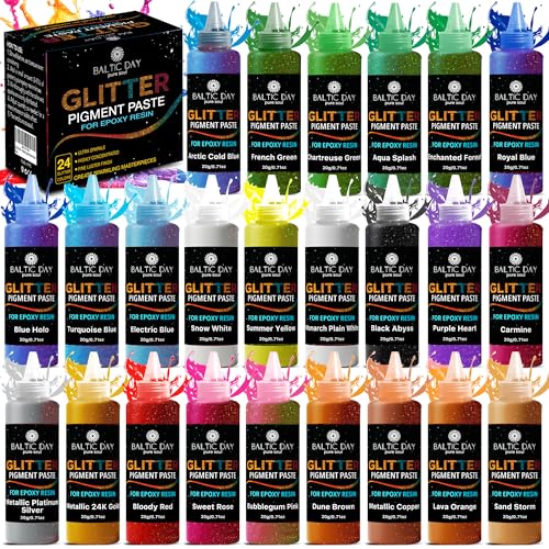 24 Color Pigment Paste for Epoxy Resin Set [ Glitter Series ] (8.5 Ounce)