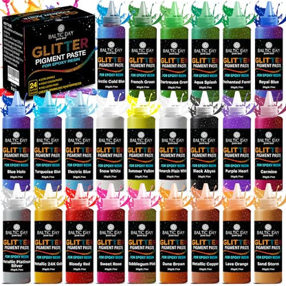 24 Color Pigment Paste for Epoxy Resin Set [ Glitter Series ] (8.5 Ounce)