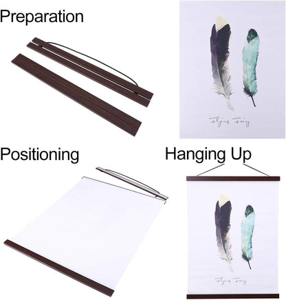 Ywlake Magnetic Poster Hanger, 34x22.5 34 x 22 34x24 Poster Frame Wood Wooden Magnet Print Posters Dowel Scroll Hanger Hangers Hanging Kit for Walls Map Canvas Artwork (Walnut, 34")