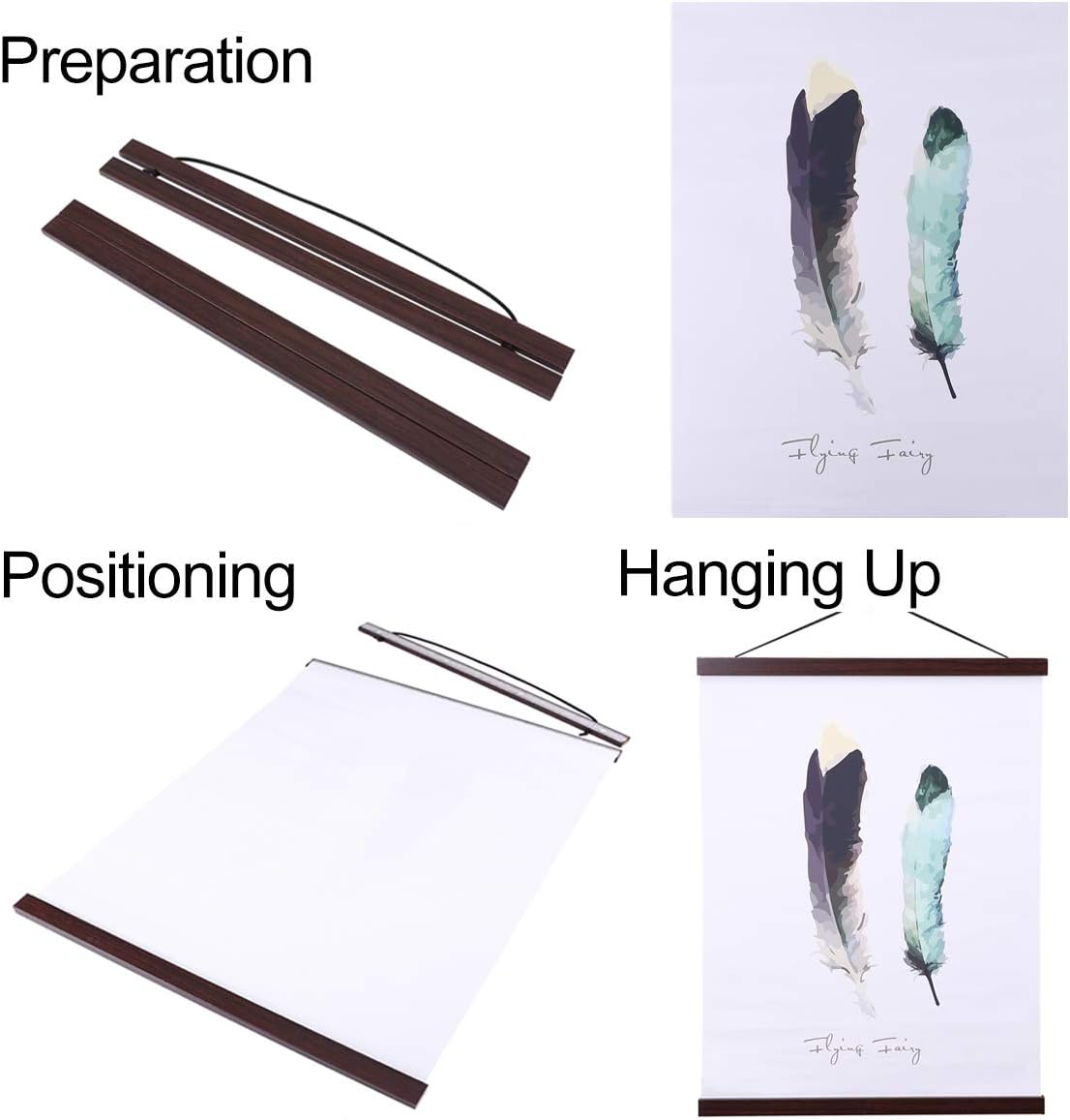 Ywlake Magnetic Poster Hanger, 20x28 20 x 30 20x24 Poster Frame Wood Wooden Magnet Print Posters Dowel Scroll Hanger Hangers Hanging Kit for Walls Map Canvas Artwork (Walnut, 20")
