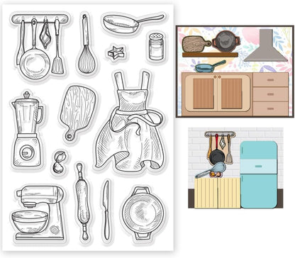 Kitchenware Clear Stamp 6.3x4.3 Cooking Tool Transparent Stamps for DIY Scrapbooking Journal Decor - Crafty Corner