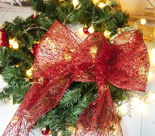 Sparkling Glitter Mesh Wired Ribbon 6" x 10 Yards Red for Christmas Home Decor Bow Gift Wrapping DIY Crafts Wreath (30 Foot)