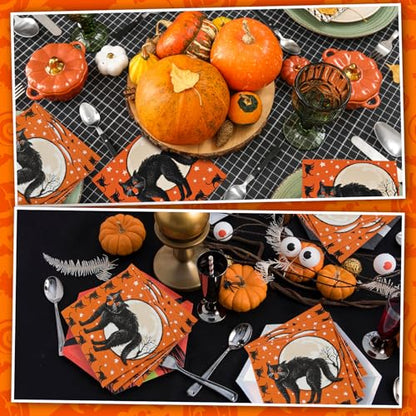 60 Pcs Vintage Halloween Cocktail Paper Napkins 6.5 x 6.5 Inches (60 Count)
