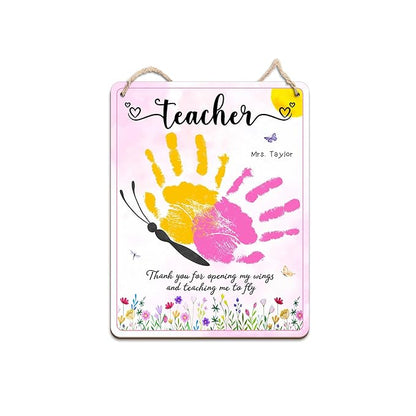 DIY Butterfly Handprints Craft Sign Gift for Daycare PreK Preschool Kindergarten Teacher, Butterfly Craft Teacher Appreciation Keepsake, End of Year Gifts from Students, Thank You For Opening My Wings